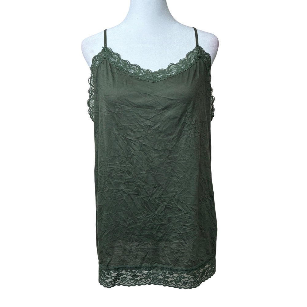 Coldwater Creek Olive Green Lace Trim Camisole Y2K Tank Top 2X Plus Size 20W-22W